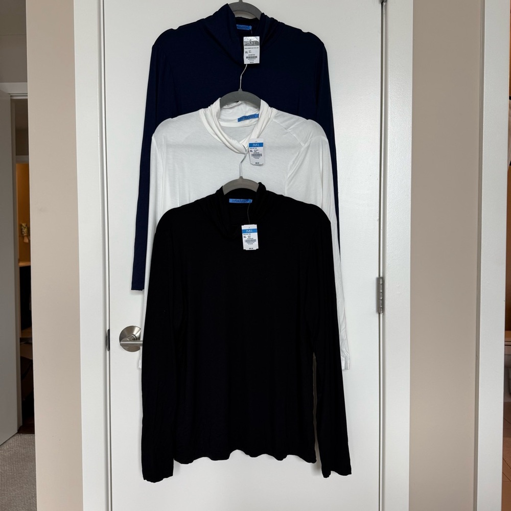 NWT J. McLaughlin Nadia Knit Turtlenecks Black, White, and Navy
